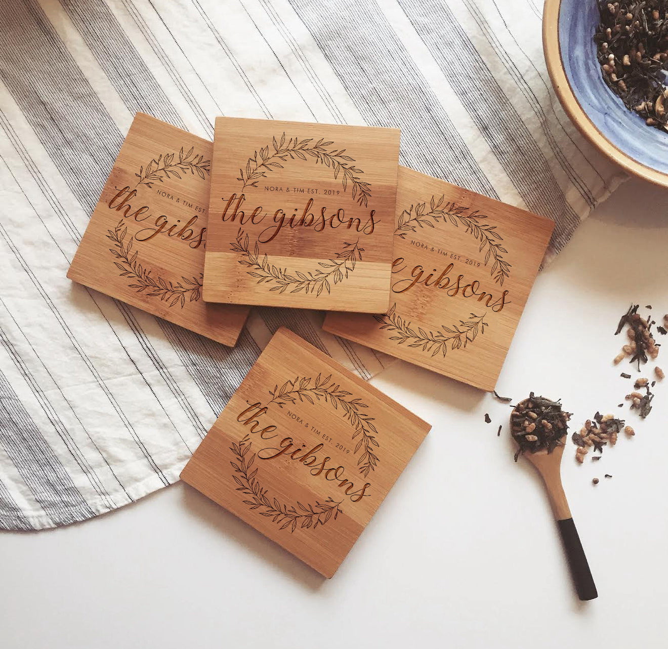 Engraved Wooden Coaster Set